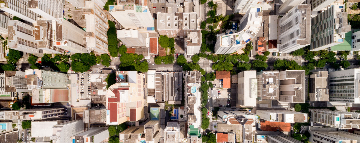 Aerial view of city buildings